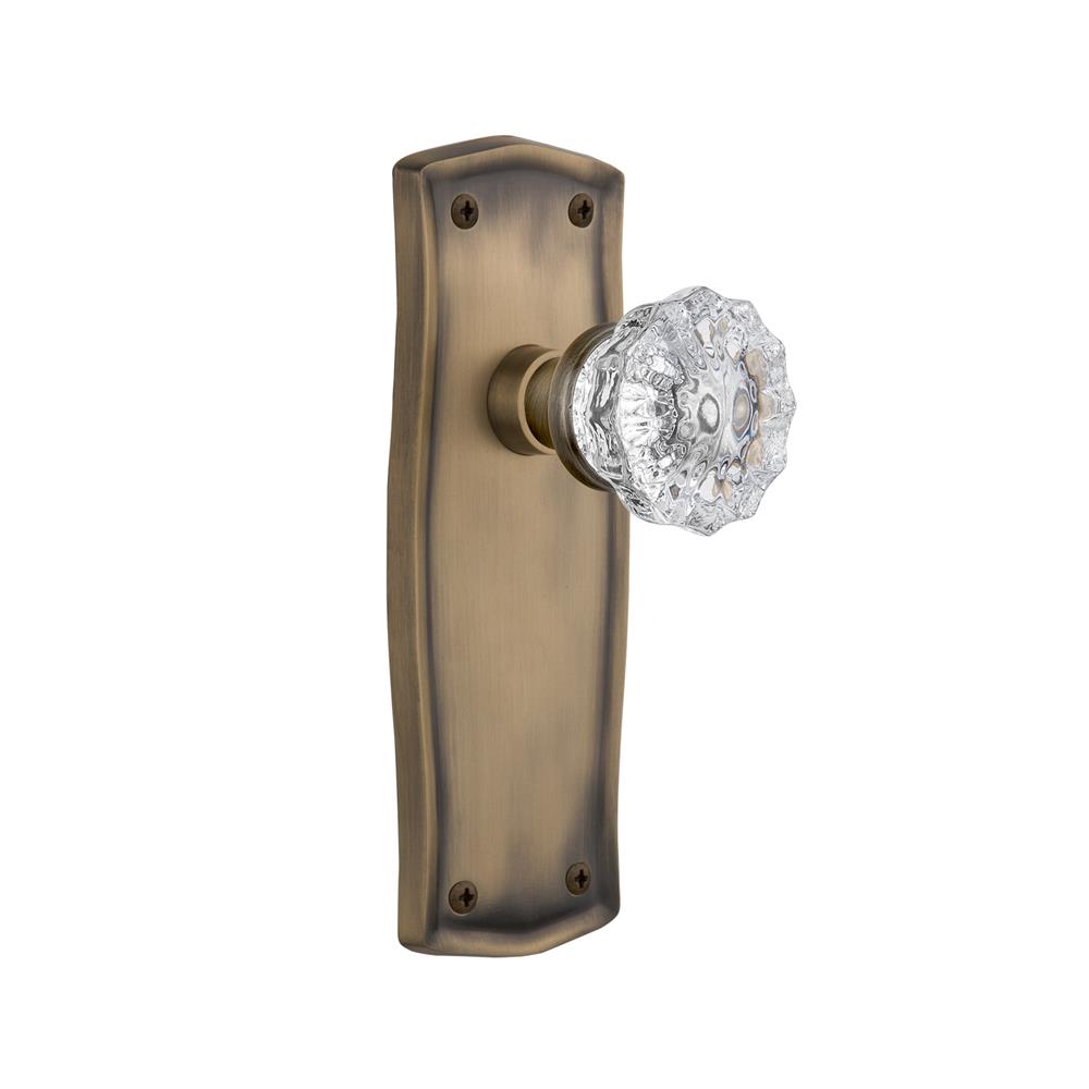 Nostalgic Warehouse PRACRY Complete Passage Set Without Keyhole Prairie Plate with Crystal Knob in Antique Brass